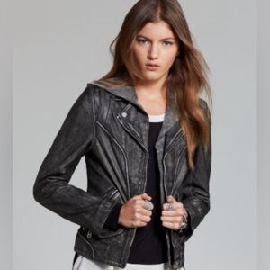 Doma Black Distressed Leather Moto Jacket